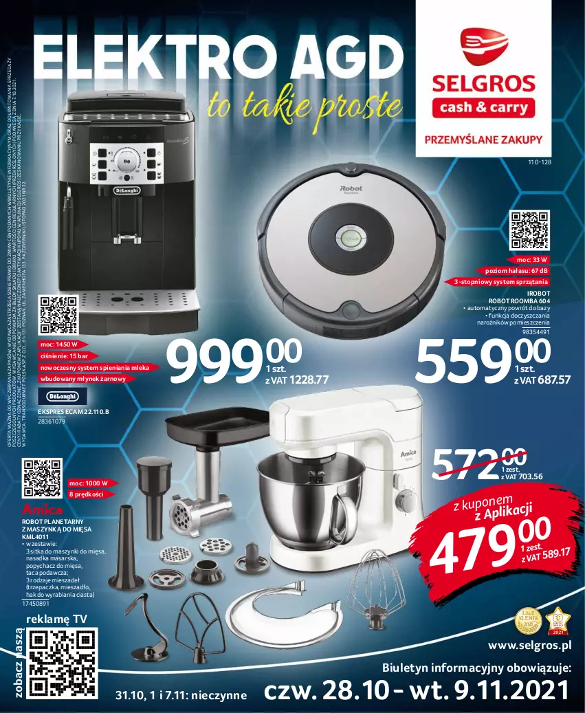 Gazetka promocyjna Selgros - Katalog Elektro - ważna 28.10 do 09.11.2021 - strona 1 - produkty: Fa, IRobot, LG, Mieszadło, Młynek, Narożnik, Robot, Robot planetarny, Roomba, Taca, Top, Tran, Trzepaczka