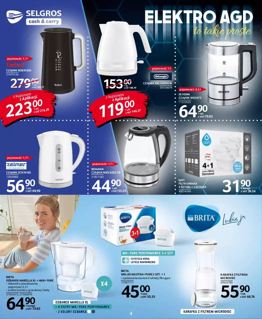 Gazetka promocyjna Selgros - Katalog Elektro - ważna 28.10 do 09.11.2021 - strona 4 - produkty: Brit, Brita, Czajnik, Dzbanek, Gra, Granat, Karafka, Pur