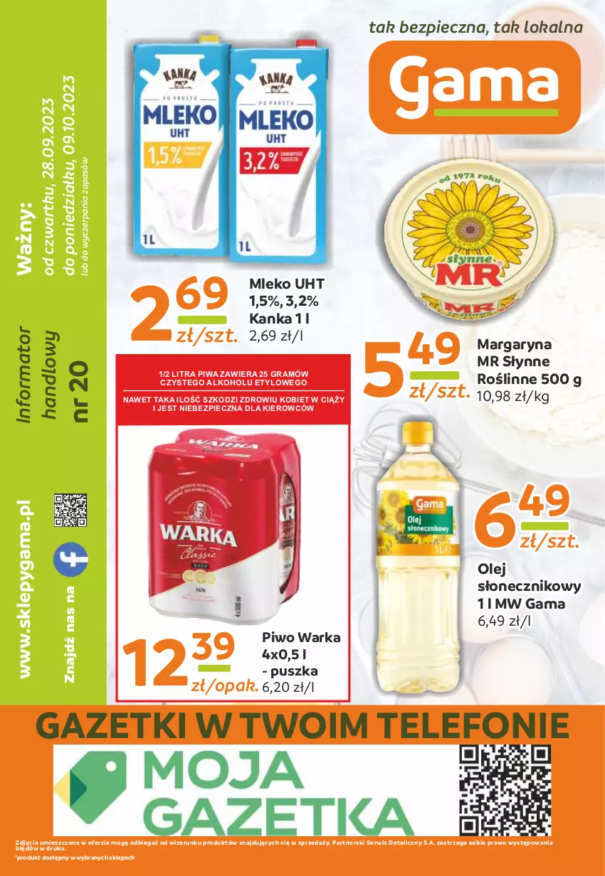 Gazetka promocyjna Gama - Gazetka Gama - ważna 09.10.2023 do 28.09.2024 - strona 12 - produkty: Gra, Margaryna, Mleko, Olej, Olej słonecznikowy, Piec, Piwa, Piwo, Ser, Słynne, Telefon, Warka