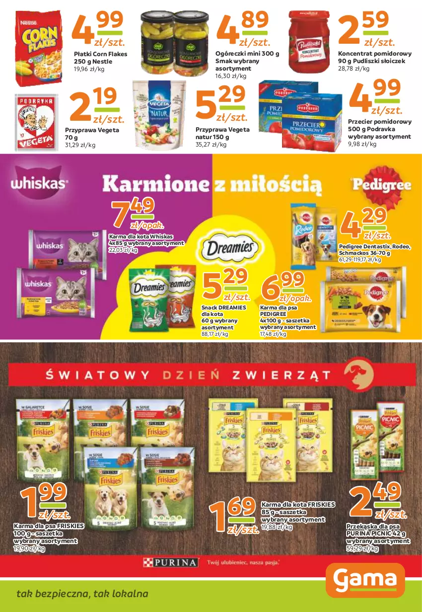 Gazetka promocyjna Gama - Gazetka Gama - ważna 09.10.2023 do 28.09.2024 - strona 9 - produkty: Corn flakes, Friskies, Koncentrat pomidorowy, Pedigree, Piec, Podravka, Pudliszki, Pur, Purina, Vegeta, Vegeta Natur, Whiskas