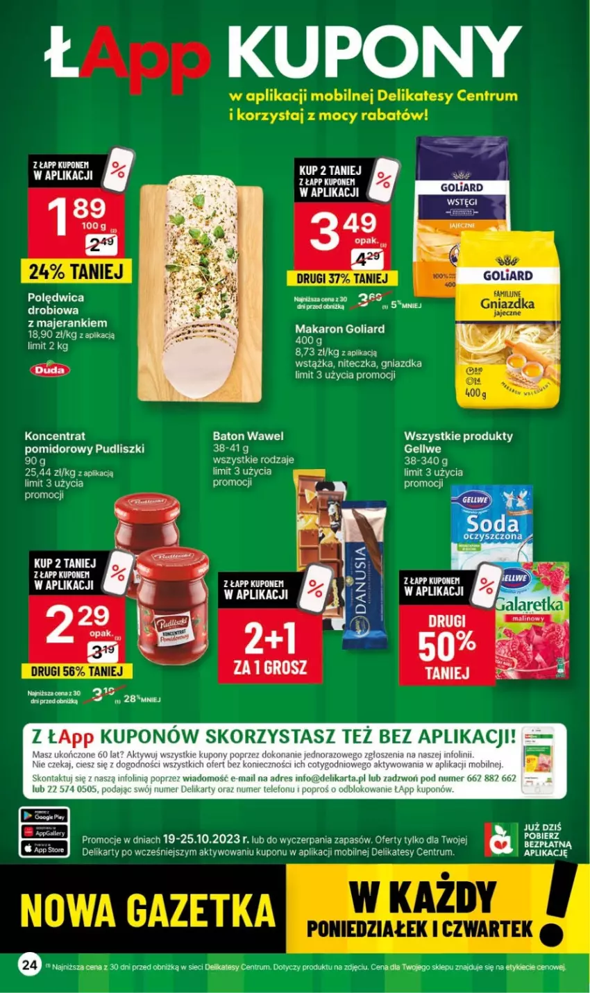 Gazetka promocyjna Delikatesy Centrum - Gazetka DC41czw-sr - ważna 19.10 do 25.10.2023 - strona 24 - produkty: Baton, Dres, Goliard, LG, Makaron, Mobil, Polędwica, Pudliszki, Rum, Telefon, Wawel, Wstążka