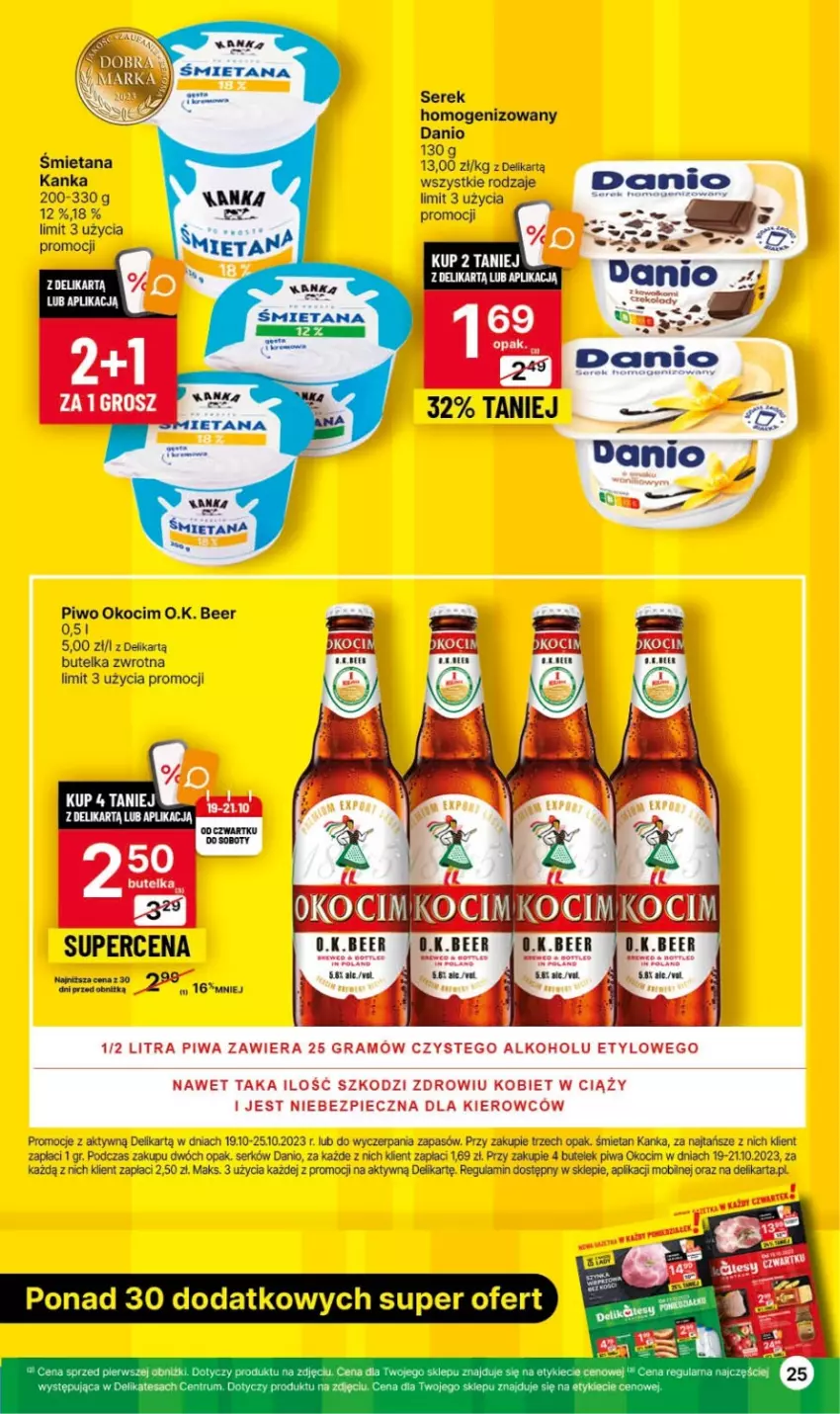 Gazetka promocyjna Delikatesy Centrum - Gazetka DC41czw-sr - ważna 19.10 do 25.10.2023 - strona 25 - produkty: Danio, Gra, Koc, Mobil, Okocim, Piec, Piwa, Piwo, Rum, Ser, Serek, Serek homogenizowany