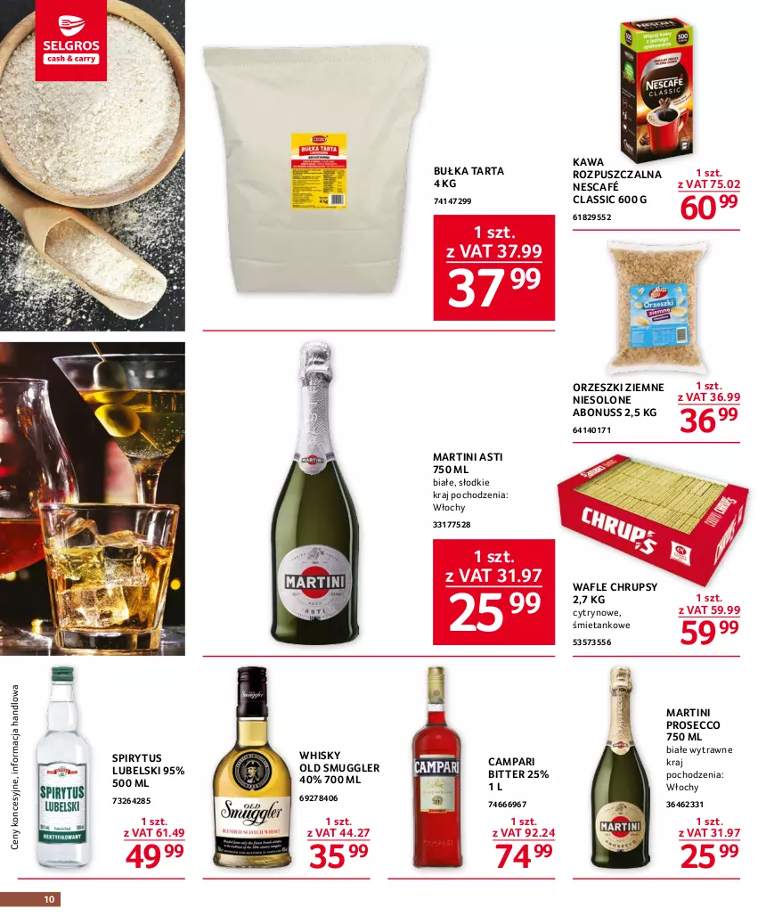 Gazetka promocyjna Selgros - Oferta gastronomiczna - ważna 16.03 do 29.03.2023 - strona 10 - produkty: Bułka, Bułka tarta, Kawa, Kawa rozpuszczalna, Martini, Nescafé, Orzeszki, Orzeszki ziemne, Prosecco, Tarta, Wafle, Whisky