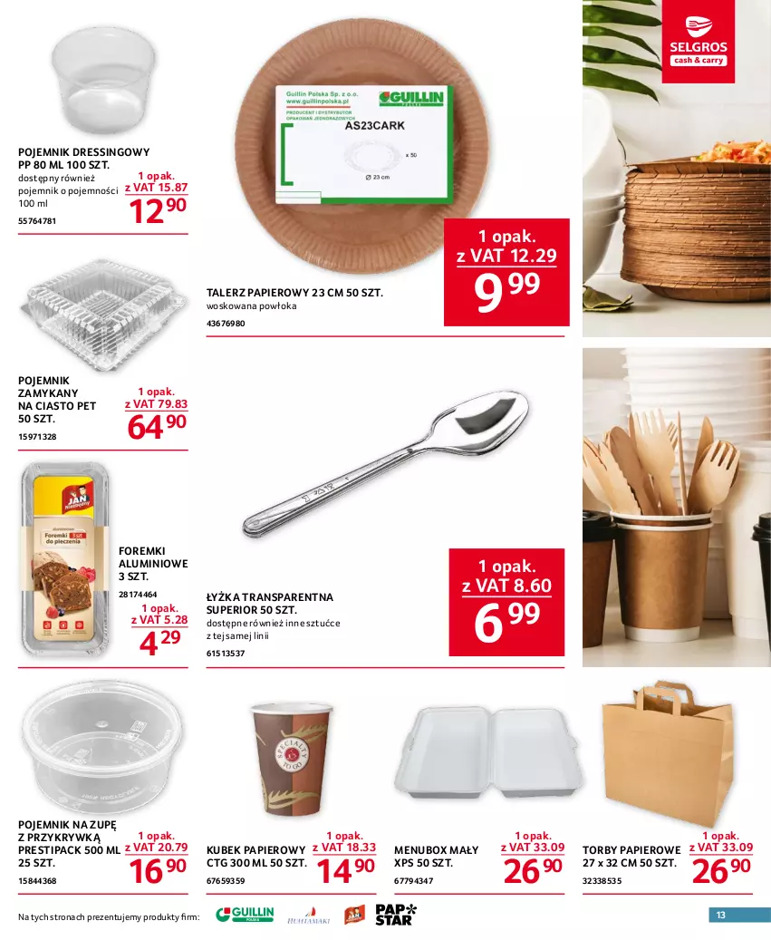 Gazetka promocyjna Selgros - Oferta gastronomiczna - ważna 16.03 do 29.03.2023 - strona 13 - produkty: Dres, Foremki, Kubek, Kubek papierowy, Papier, Pojemnik, Talerz, Talerz papierowy, Tran