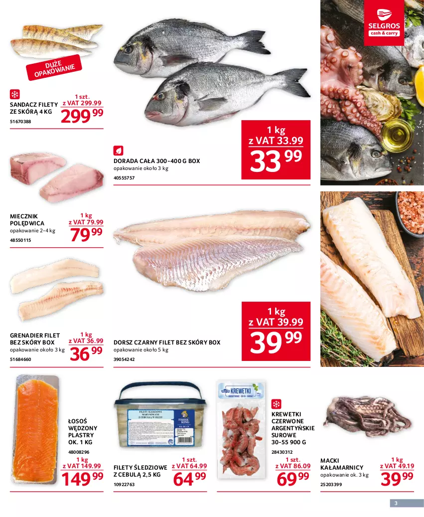 Gazetka promocyjna Selgros - Oferta gastronomiczna - ważna 16.03 do 29.03.2023 - strona 3 - produkty: Dorsz, Grenadier, Krewetki, Miecz, Miecznik, Polędwica, Sandacz, Sandacz filet