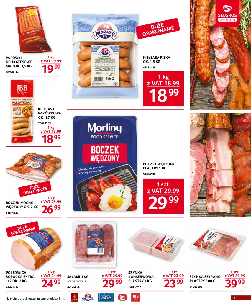 Gazetka promocyjna Selgros - Oferta gastronomiczna - ważna 16.03 do 29.03.2023 - strona 5 - produkty: Boczek, Kiełbasa, Parówki, Polędwica, Salami, Ser, Szynka, Szynka konserwowa