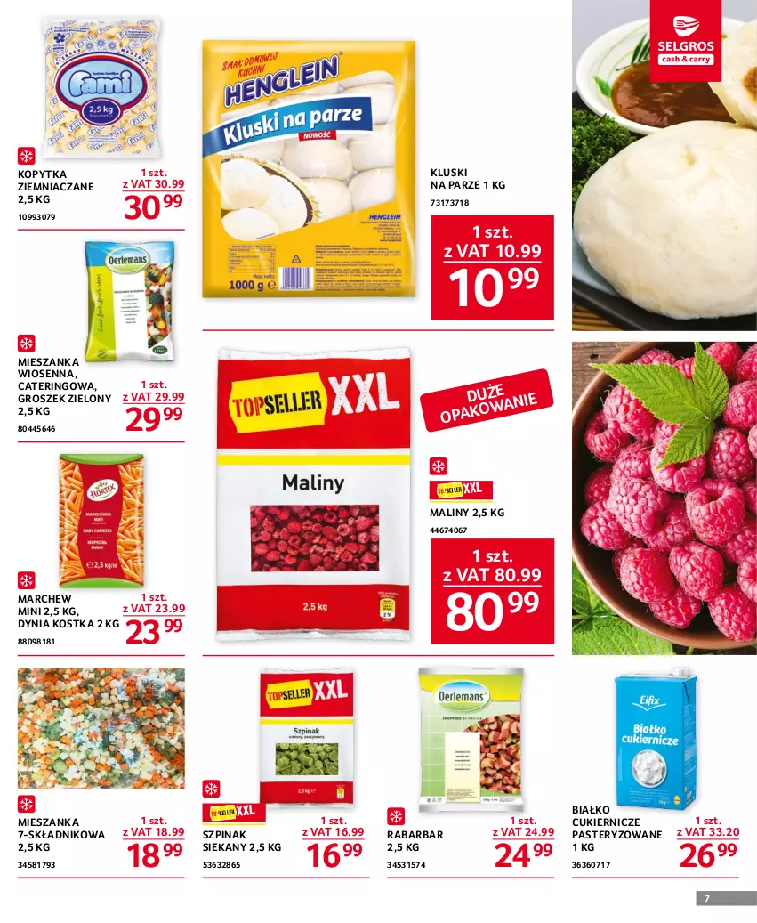 Gazetka promocyjna Selgros - Oferta gastronomiczna - ważna 16.03 do 29.03.2023 - strona 7 - produkty: Cukier, Groszek, Kluski na parze, Kopytka, Maliny, Szpinak