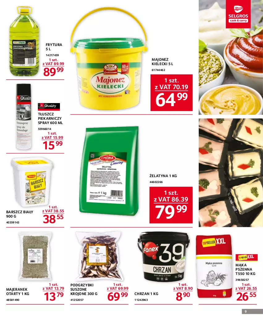 Gazetka promocyjna Selgros - Oferta gastronomiczna - ważna 16.03 do 29.03.2023 - strona 9 - produkty: Chrzan, Majonez, Mąka, Mąka pszenna, Podgrzybki