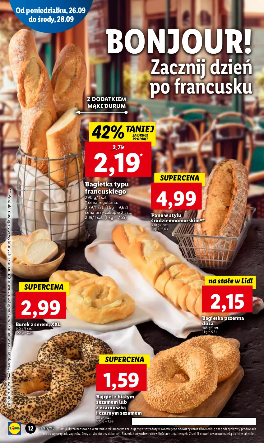 Gazetka promocyjna Lidl - GAZETKA - ważna 26.09 do 28.09.2022 - strona 14 - produkty: Bagietka, Bagietka pszenna, Rum, Ser, Sezam