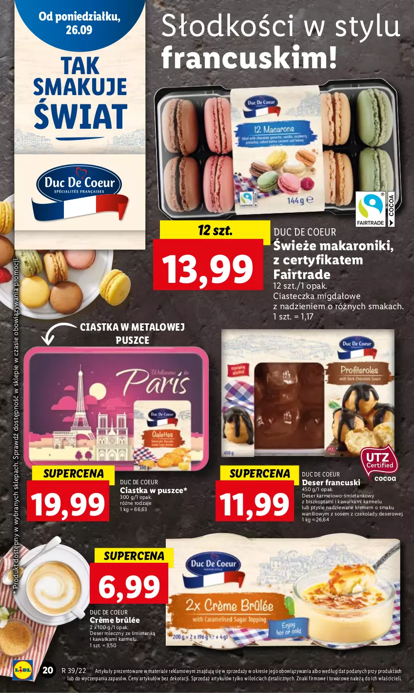 Gazetka promocyjna Lidl - GAZETKA - ważna 26.09 do 28.09.2022 - strona 22 - produkty: Ciastka, Crème brûlée, Deser, Deser mleczny, Fa, Kawa, Makaron, Ser, Sos