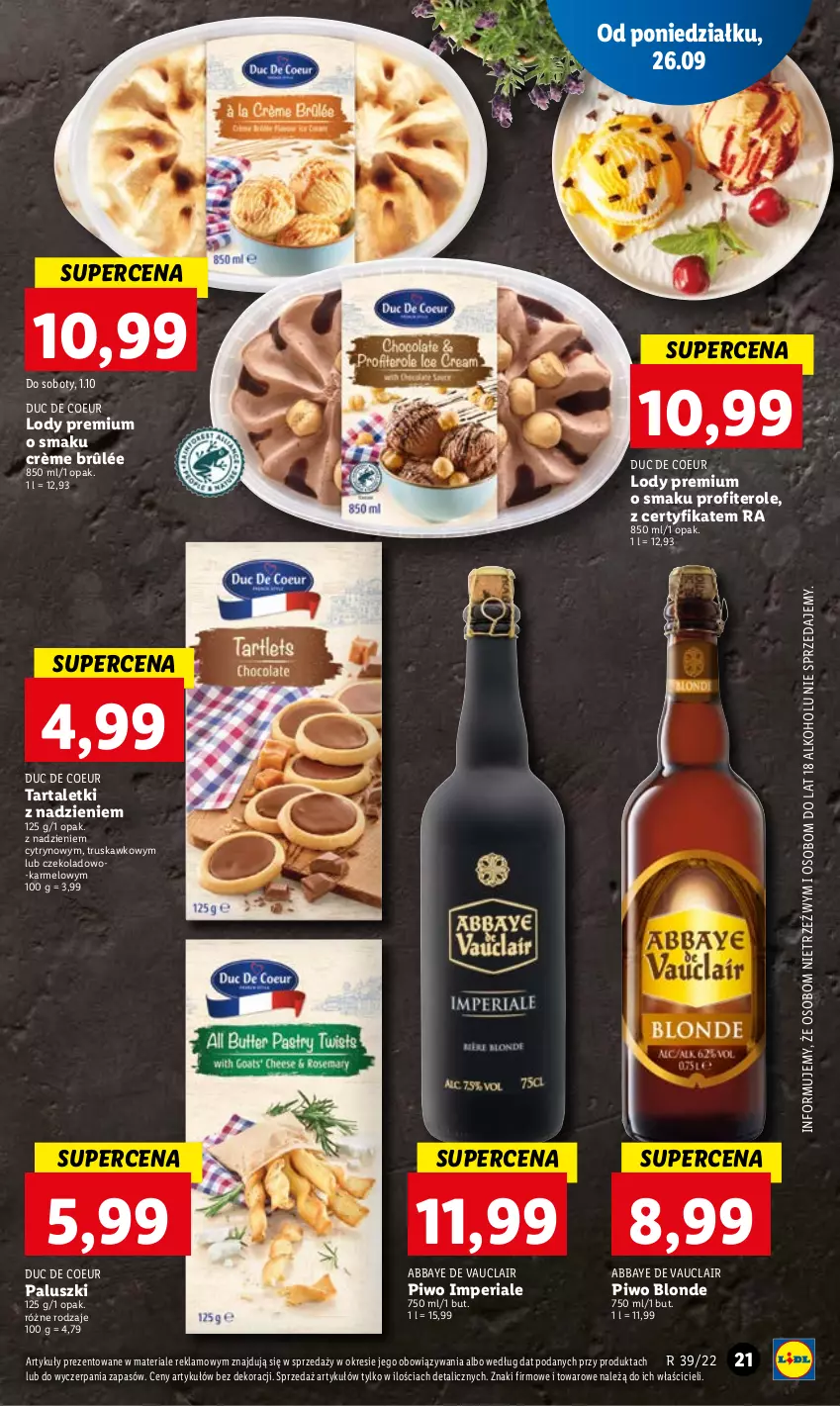 Gazetka promocyjna Lidl - GAZETKA - ważna 26.09 do 28.09.2022 - strona 23 - produkty: Crème brûlée, Lody, Piwo, Tarta