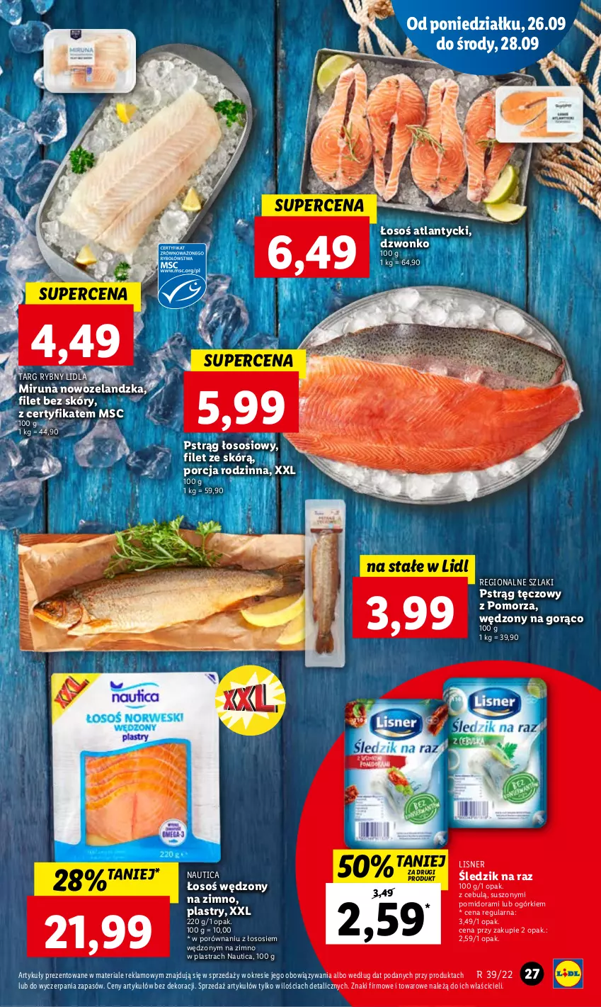 Gazetka promocyjna Lidl - GAZETKA - ważna 26.09 do 28.09.2022 - strona 29 - produkty: Lisner, Miruna, Por, Pstrąg, Pstrąg łososiowy, Pstrąg tęczowy, Sos