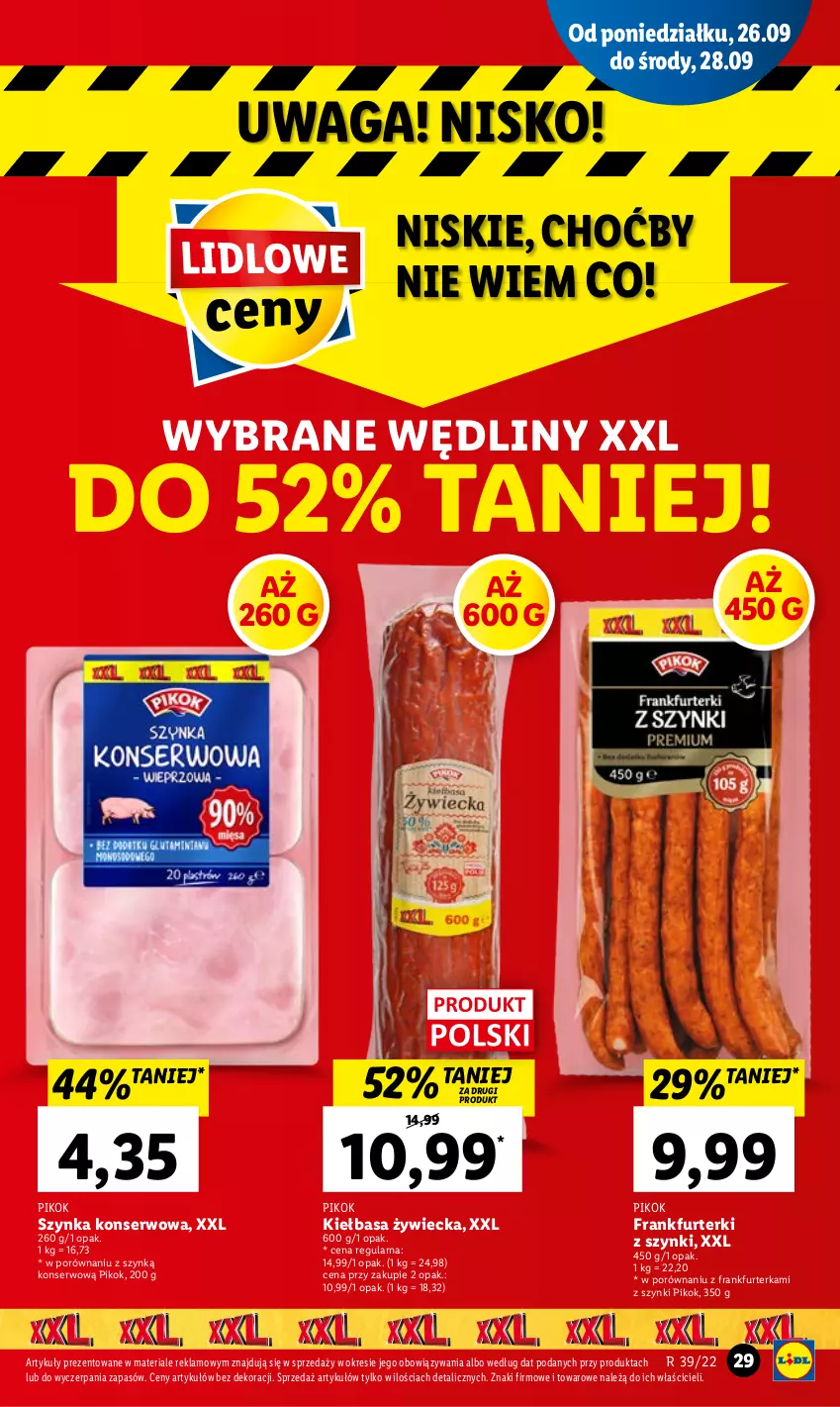 Gazetka promocyjna Lidl - GAZETKA - ważna 26.09 do 28.09.2022 - strona 31 - produkty: Frankfurterki, Kiełbasa, PIKOK, Por, Ser, Szynka, Szynka konserwowa, Waga