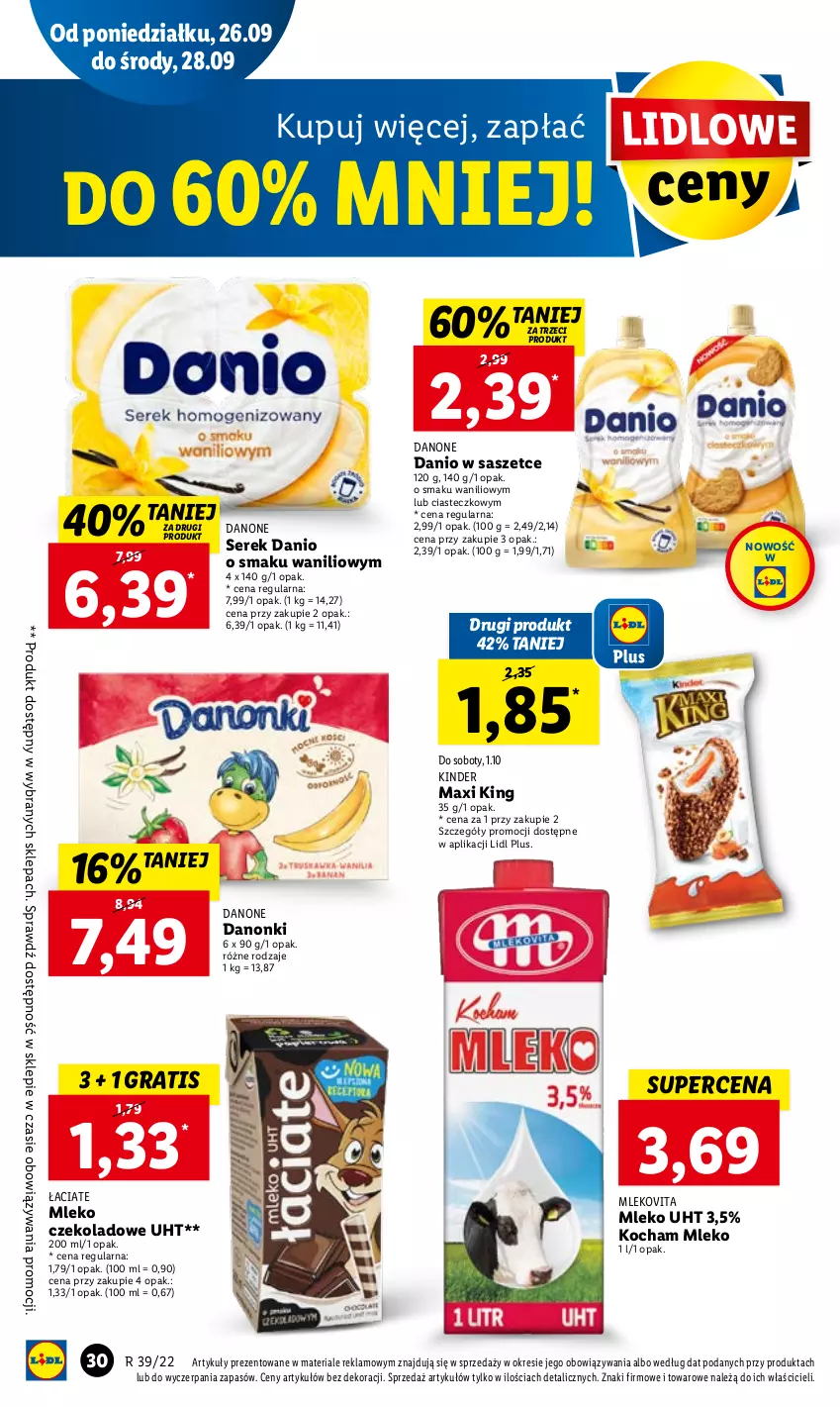 Gazetka promocyjna Lidl - GAZETKA - ważna 26.09 do 28.09.2022 - strona 32 - produkty: Danio, Danone, Danonki, Gra, Kinder, Koc, Mleko, Mlekovita, Ser, Serek