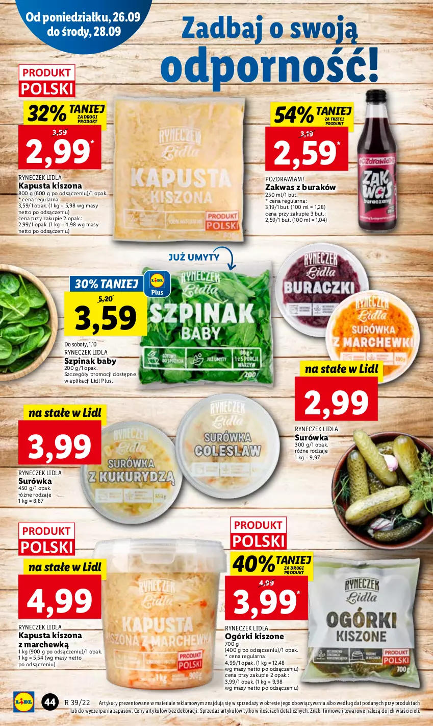 Gazetka promocyjna Lidl - GAZETKA - ważna 26.09 do 28.09.2022 - strona 46 - produkty: Por, Surówka, Szpinak