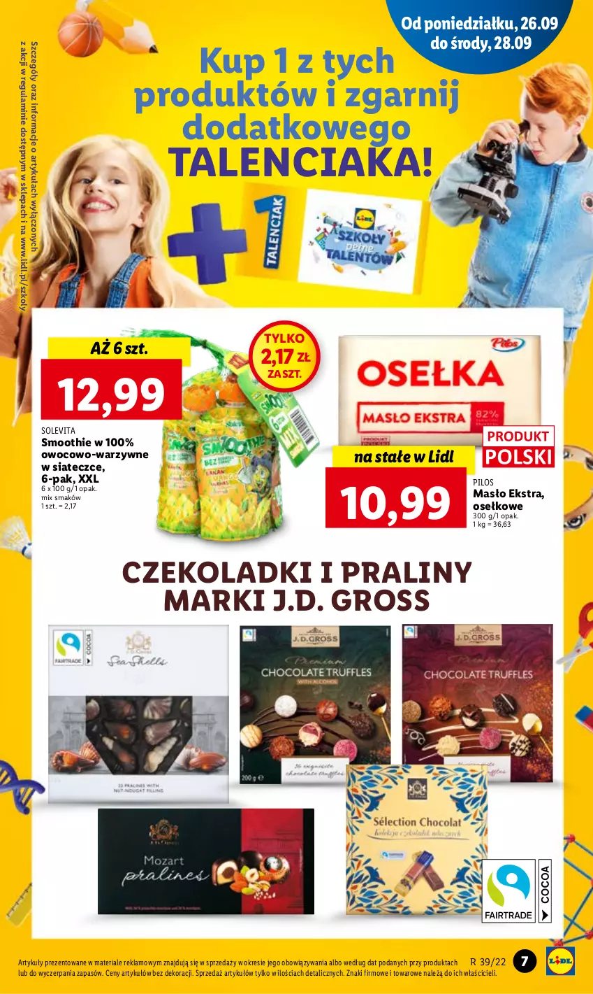 Gazetka promocyjna Lidl - GAZETKA - ważna 26.09 do 28.09.2022 - strona 7 - produkty: Masło, Pilos, Praliny, Smoothie