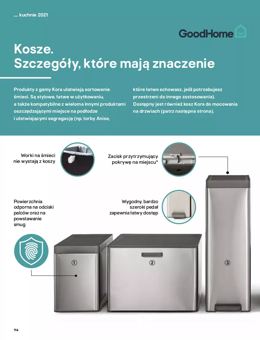 Gazetka promocyjna Castorama - Katalog Kuchnie 2021 - ważna 01.10 do 31.12.2021 - strona 116 - produkty: Drzwi, Kosz, Pojemnik, Pokrywa, Por, Worki na śmiec, Worki na śmieci