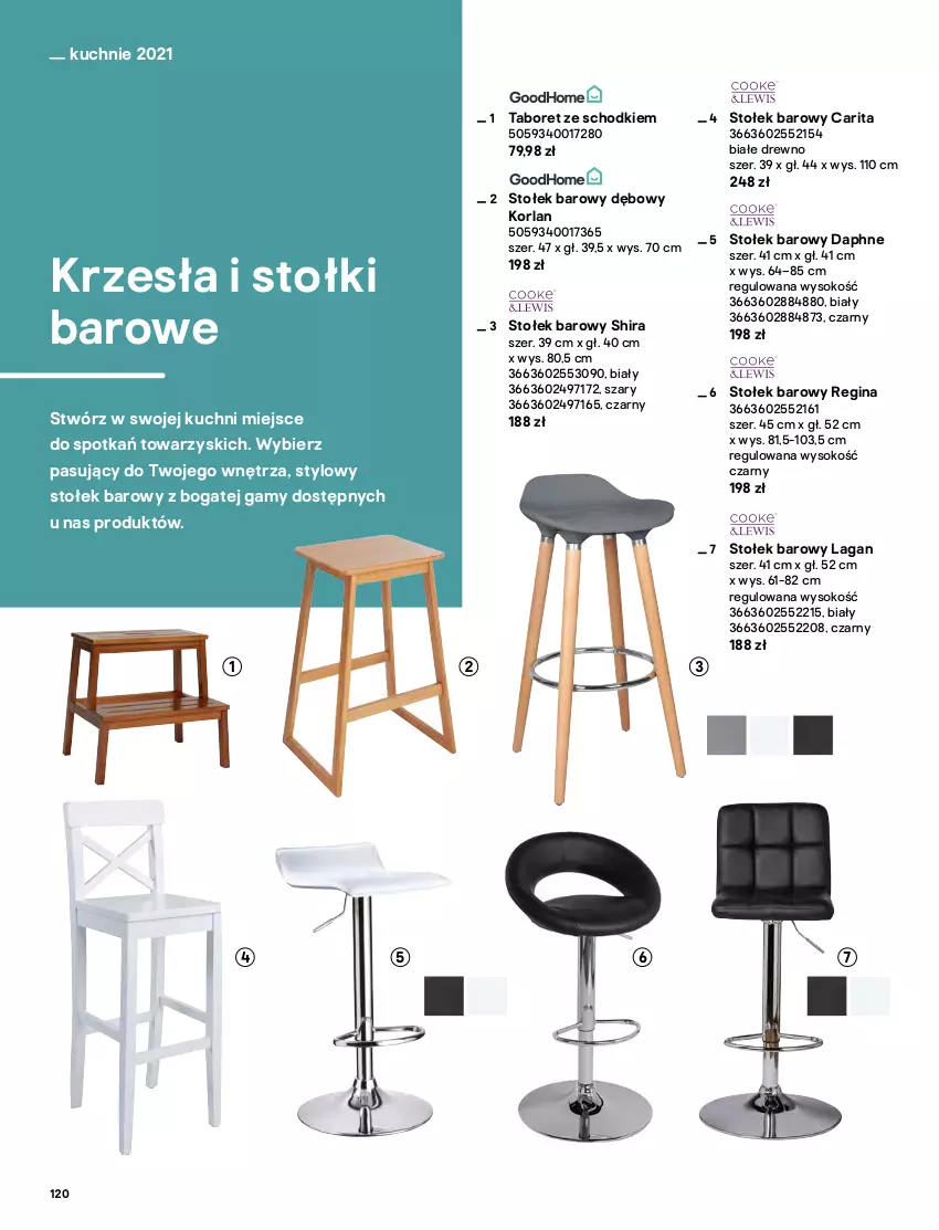 Gazetka promocyjna Castorama - Katalog Kuchnie 2021 - ważna 01.10 do 31.12.2021 - strona 120 - produkty: Gin, Meble, Siedzisko, Sok, Stołek, Taboret, Taboret ze schodkiem