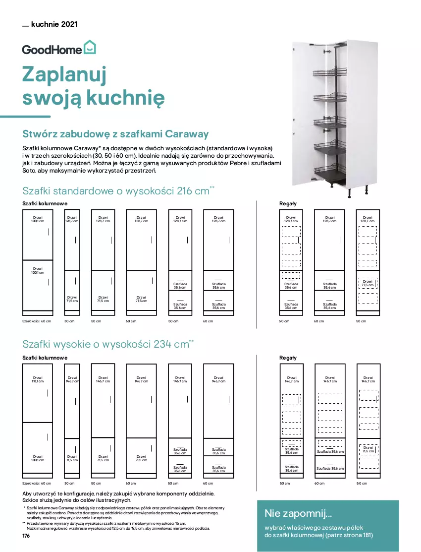 Gazetka promocyjna Castorama - Katalog Kuchnie 2021 - ważna 01.10 do 31.12.2021 - strona 176 - produkty: Drzwi, Kosz, Lodówka, Regał, Sok, Szafka, Uchwyty, Zamrażarka