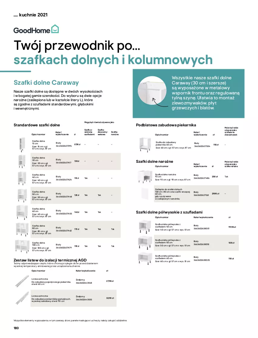 Gazetka promocyjna Castorama - Katalog Kuchnie 2021 - ważna 01.10 do 31.12.2021 - strona 180 - produkty: Drzwi, Kasza, Koc, Listwa, Narożnik, Piekarnik, Półka, Por, Przewodnik, Regał, Sok, Szafka, Uchwyty, Zlew, Zlewozmywak