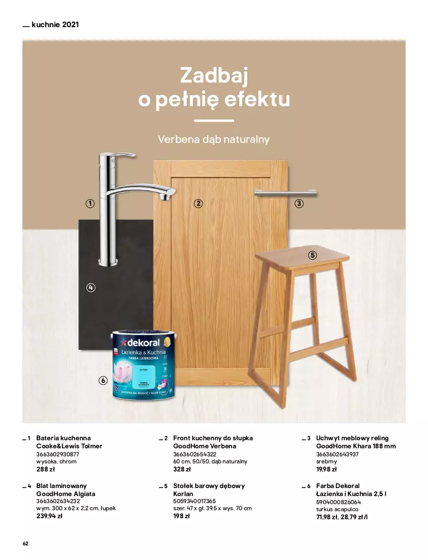 Gazetka promocyjna Castorama - Katalog Kuchnie 2021 - ważna 01.10 do 31.12.2021 - strona 62 - produkty: Bateria, Bateria kuchenna, Dekoral, Fa, Kuchnia, LG, Sok, Stołek