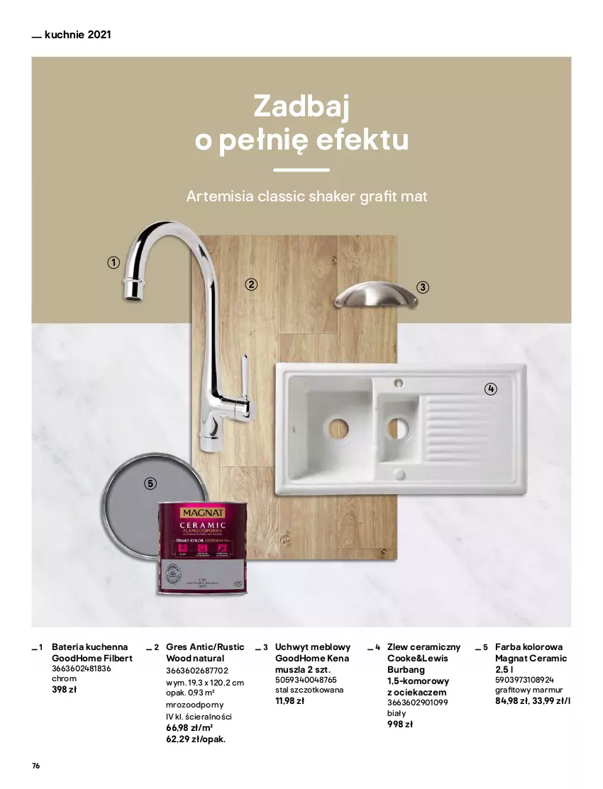 Gazetka promocyjna Castorama - Katalog Kuchnie 2021 - ważna 01.10 do 31.12.2021 - strona 76 - produkty: Bateria, Bateria kuchenna, Fa, Gra, Gres, Magnat Ceramic, Mus, Ociekacz, Por, Rust, Zlew