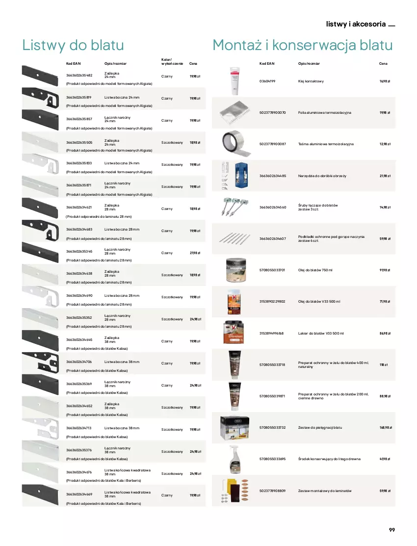 Gazetka promocyjna Castorama - Katalog Kuchnie 2021 - ważna 01.10 do 31.12.2021 - strona 99 - produkty: Astor, Folia aluminiowa, Klej, Lakier, LG, Listwa, Mus, O nas, Olej, Podkład, Rama, Ser