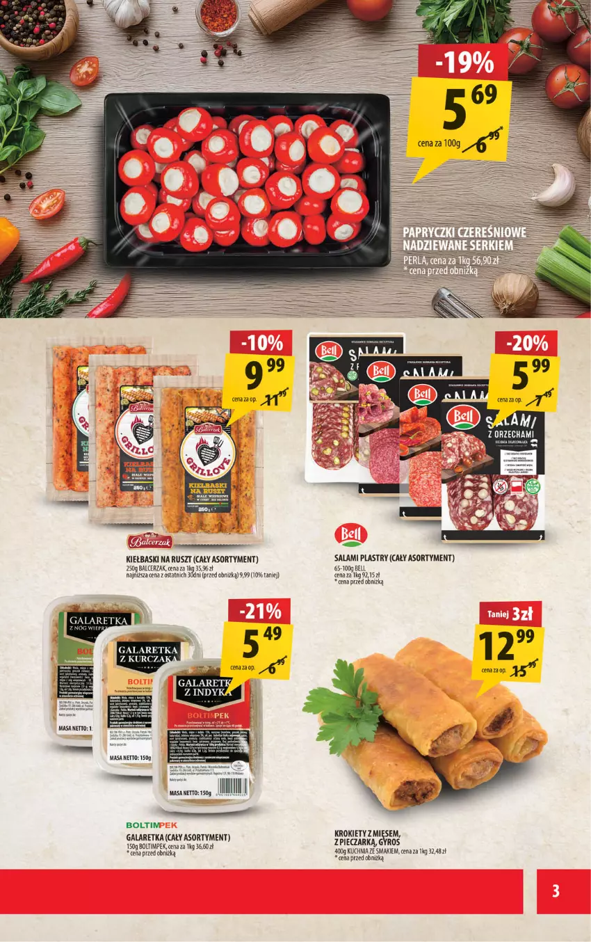 Gazetka promocyjna Arhelan - Gazetka - ważna 11.08 do 24.08.2025 - strona 3 - produkty: Bell, Fa, Gala, Galaretka, Gyros, Krokiety, Kuchnia, NBA, Piec, Salami