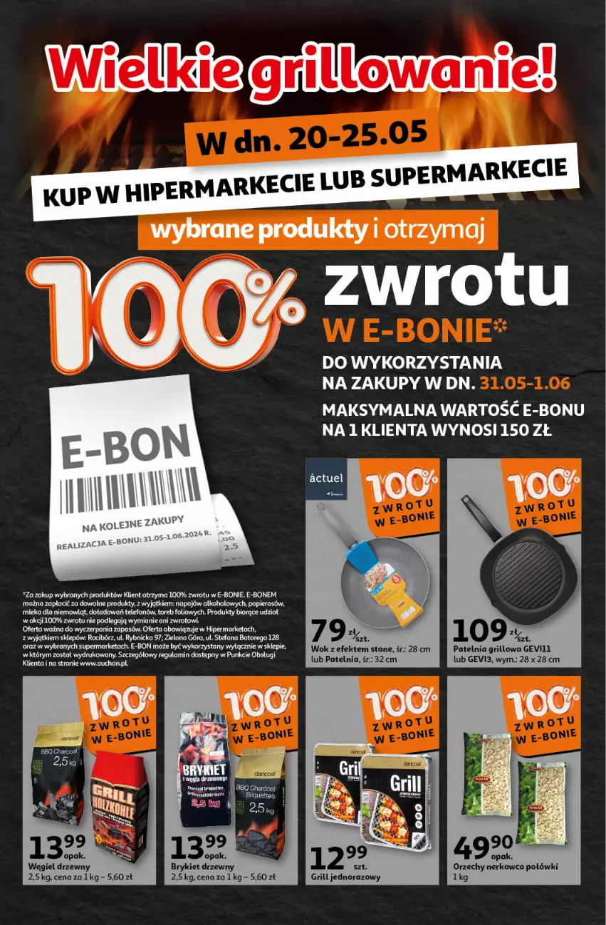 Gazetka promocyjna Auchan - Oferta WIELKIE GRILLOWANIE Hipermarket Auchan - ważna 20.05 do 25.05.2024 - strona 1 - produkty: Brykiet drzewny, Fa, Grill, Olej, Papier, Patelnia, Patelnia grillowa, Węgiel drzewny