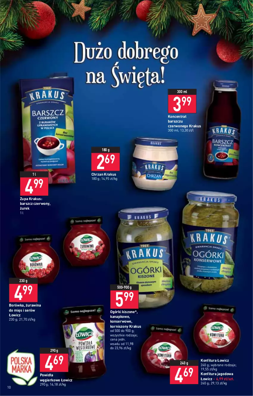 Gazetka promocyjna Stokrotka - Market - ważna 16.12 do 21.12.2021 - strona 10 - produkty: Borówka, Chrzan, Konfitura, Korniszony, Krakus, Ser, Zupa