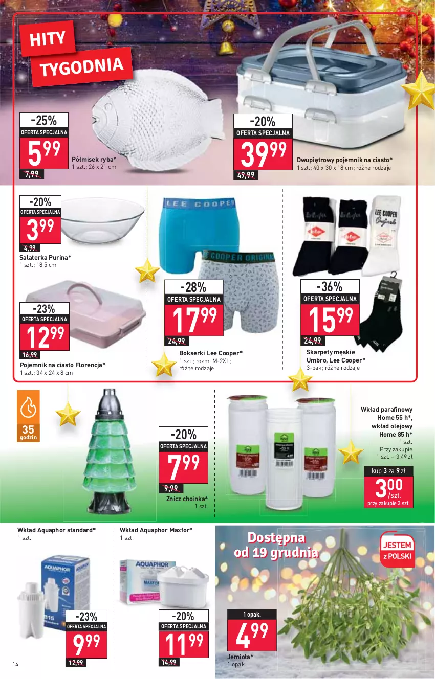 Gazetka promocyjna Stokrotka - Market - ważna 16.12 do 21.12.2021 - strona 14 - produkty: Aquaphor, Bokserki, Choinka, Inka, Karp, Olej, Pojemnik, Pojemnik na ciasto, Pur, Purina, Ryba, Salaterka, Ser, Wkład olejowy, Znicz