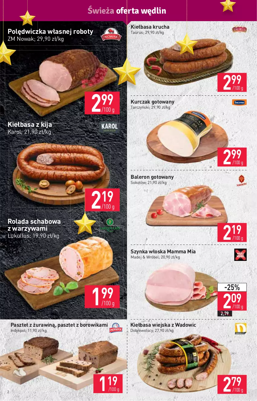 Gazetka promocyjna Stokrotka - Market - ważna 16.12 do 21.12.2021 - strona 2 - produkty: HP, Kiełbasa, Kiełbasa krucha, Kiełbasa wiejska, Kurczak, Kurczak gotowany, NOWAK, Pasztet, Robot, Rolada, Sok, Sokołów, Szynka, Tarczyński, Warzywa