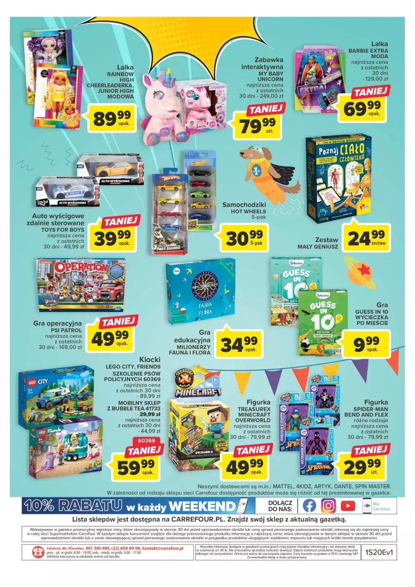 Gazetka promocyjna Carrefour - Gazetka Mali marzyciele - ważna 16.05 do 03.06.2023 - strona 2 - produkty: Barbie, Chodzik, Fa, Flora, Gra, Hot Wheels, Klocki, Lalka, Lalka interaktywna, LEGO, LEGO City, Lion, Mały Geniusz, Mattel, Milionerzy, Minecraft, Mobil, Moda, Psi Patrol, Samochodziki, Tera, Zabawka