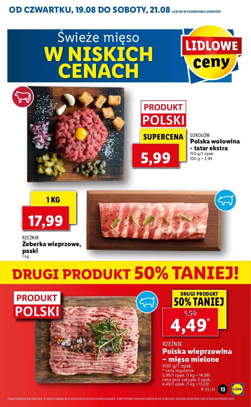 Gazetka promocyjna Lidl - GAZETKA - ważna 19.08 do 21.08.2021 - strona 13 - produkty: Mięso, Mięso mielone, Sok, Sokołów, Wieprzowina, Wołowina