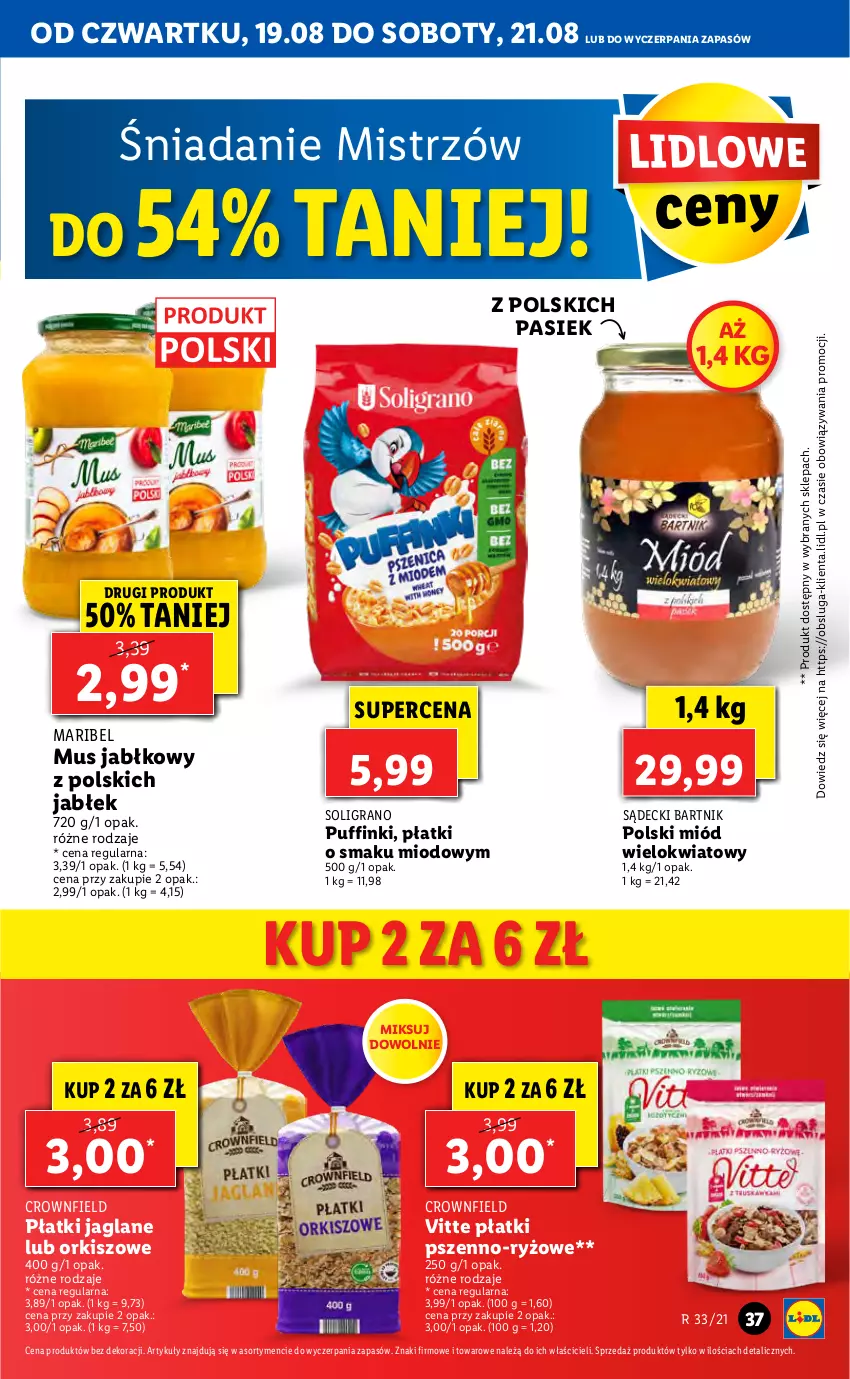 Gazetka promocyjna Lidl - GAZETKA - ważna 19.08 do 21.08.2021 - strona 37 - produkty: Gra, Miód, Mus, Puf, Ryż, Soligrano