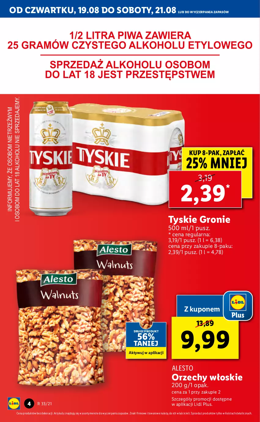 Gazetka promocyjna Lidl - GAZETKA - ważna 19.08 do 21.08.2021 - strona 4 - produkty: Orzechy włoskie, Tyskie