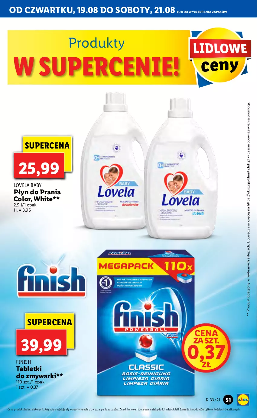 Gazetka promocyjna Lidl - GAZETKA - ważna 19.08 do 21.08.2021 - strona 51 - produkty: Finish, Lovela, Płyn do prania, Tablet, Tabletki do zmywarki, Zmywarki