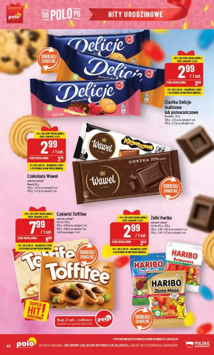 Gazetka promocyjna PoloMarket - ważna 25.10 do 31.10.2023 - strona 35 - produkty: Ciastka, Cukier, Cukierki, Czekolada, Delicje, Haribo, Toffifee, Wawel