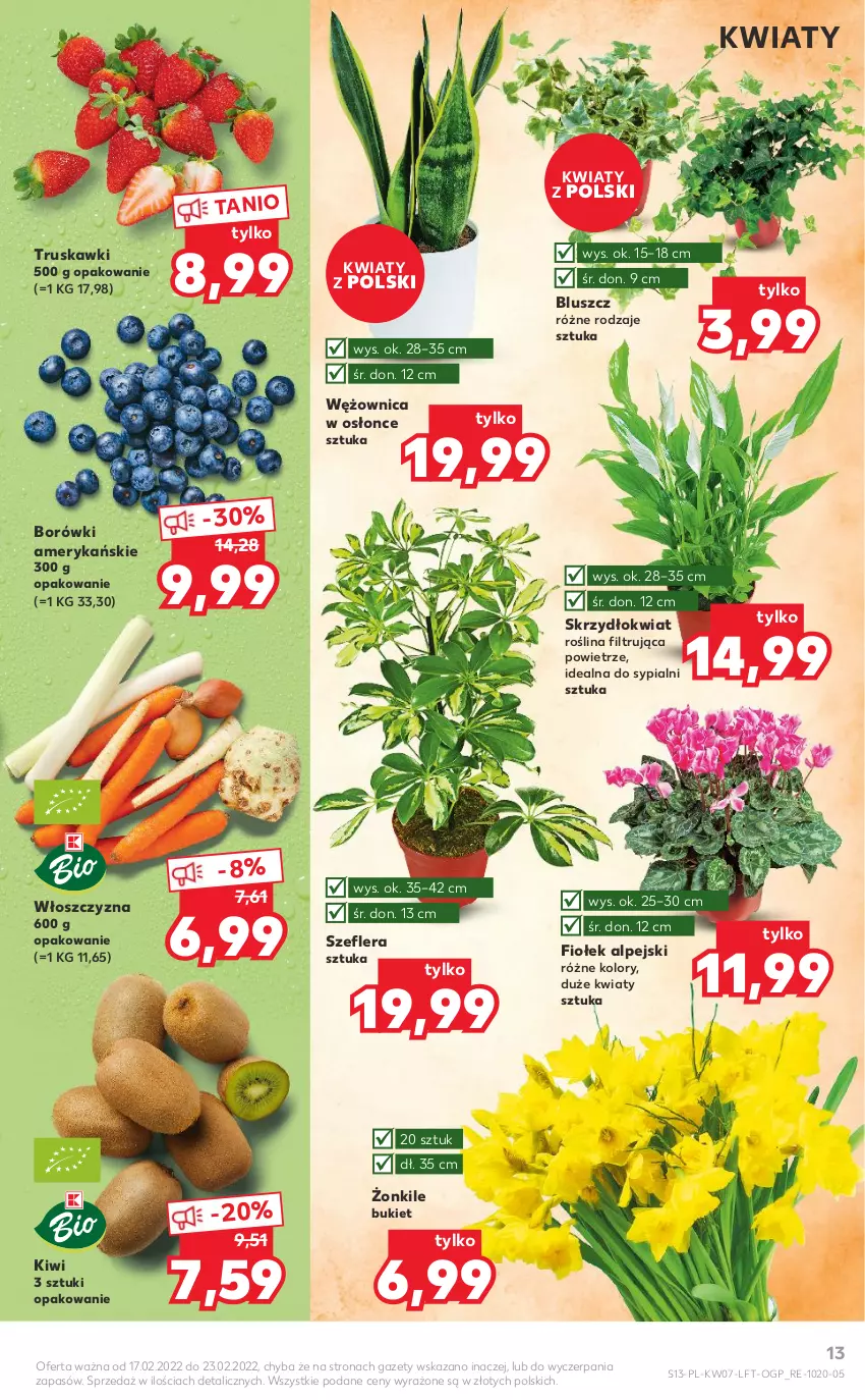 Gazetka promocyjna Kaufland - OFERTA TYGODNIA - ważna 17.02 do 23.02.2022 - strona 13 - produkty: Bukiet, Kiwi, Truskawki