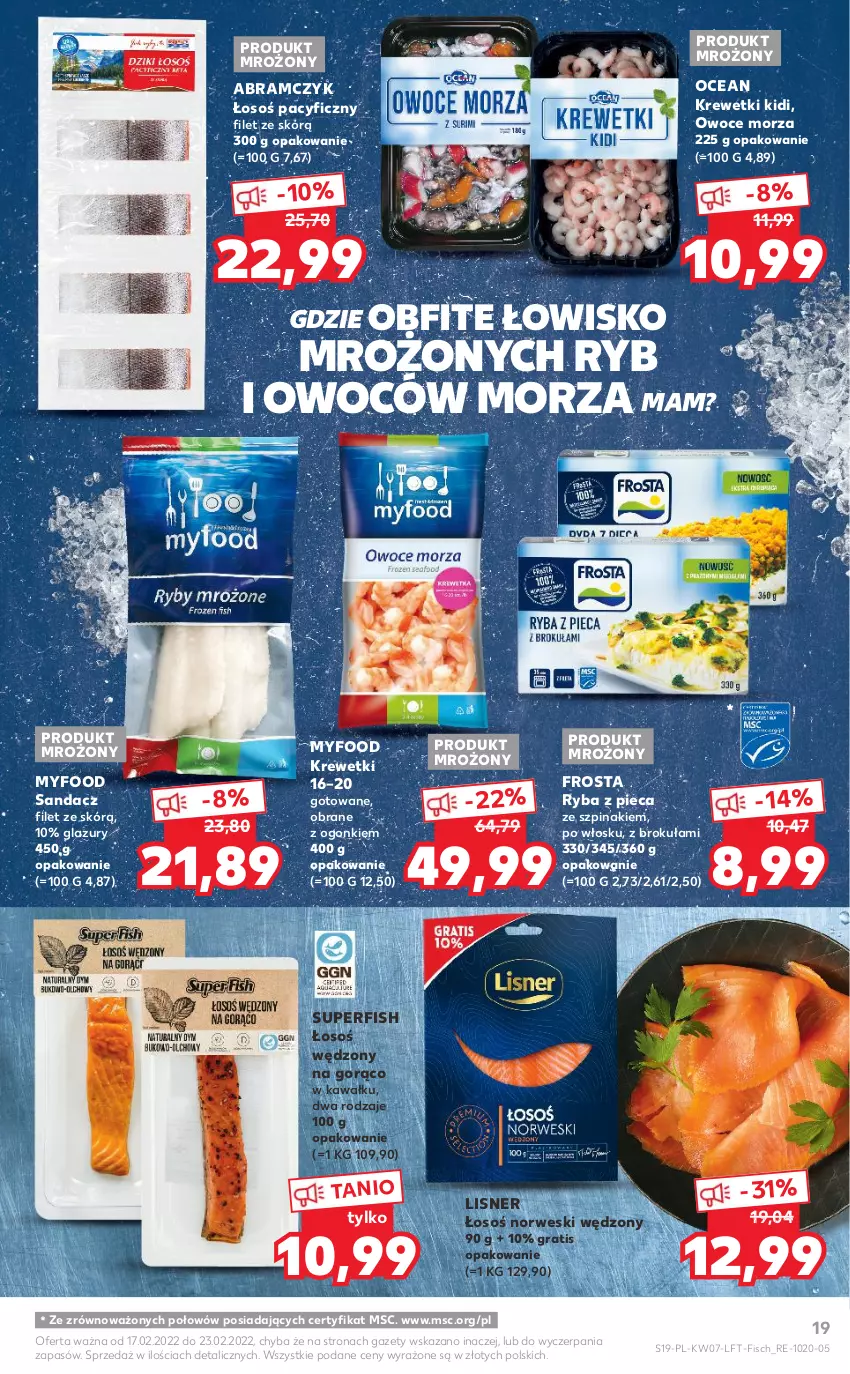 Gazetka promocyjna Kaufland - OFERTA TYGODNIA - ważna 17.02 do 23.02.2022 - strona 19 - produkty: Frosta, Gra, Kawa, Krewetki, Lazur, Lisner, Owoce, Owoce morza, Piec, Ryba, Sandacz, Sandacz filet, Szpinak