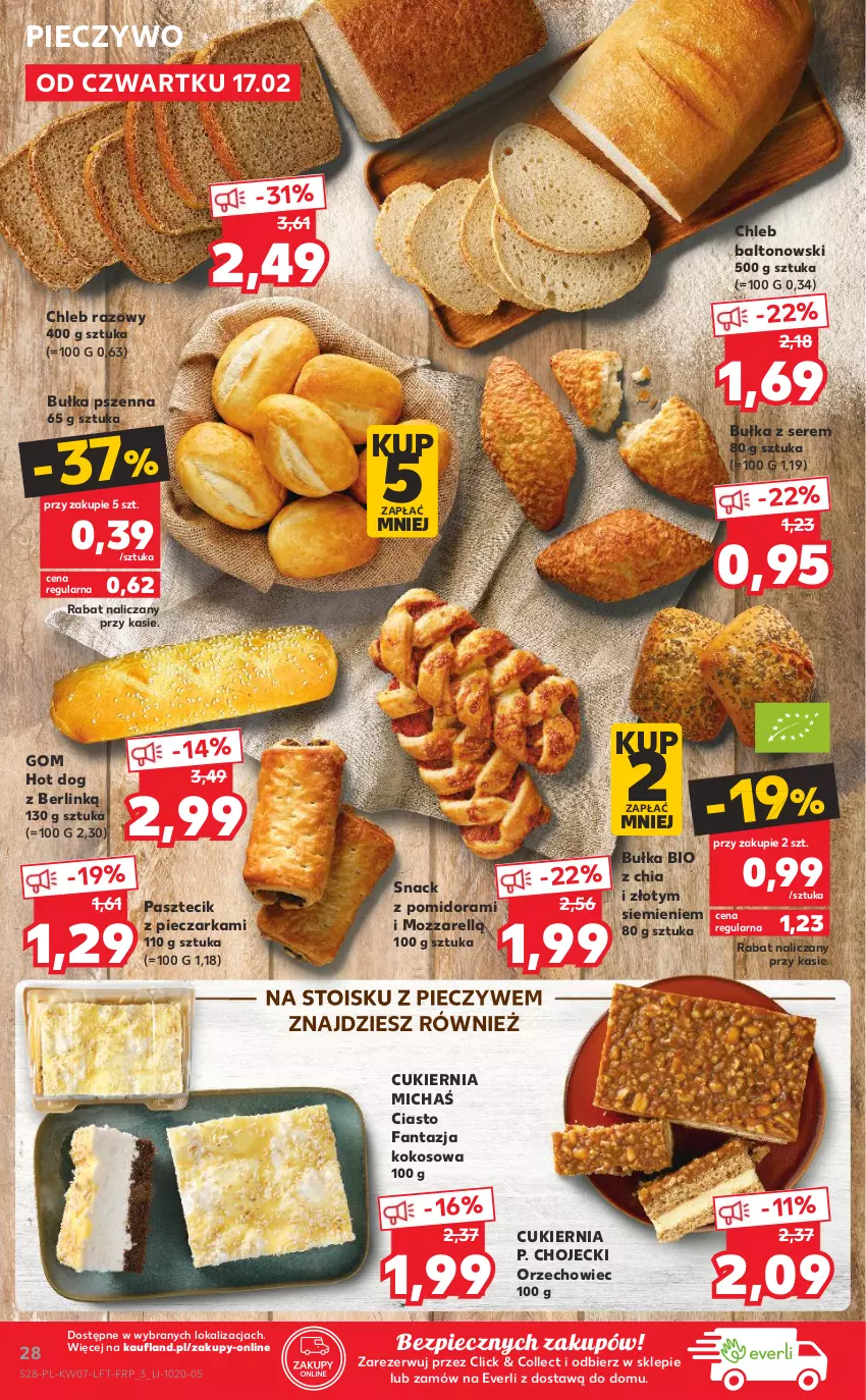 Gazetka promocyjna Kaufland - OFERTA TYGODNIA - ważna 17.02 do 23.02.2022 - strona 28 - produkty: Bułka, Chia, Chleb, Cukier, Fa, Fanta, Hot dog, Kokos, Pasztecik z pieczarkami, Piec, Pieczarka, Pieczywo, Ser