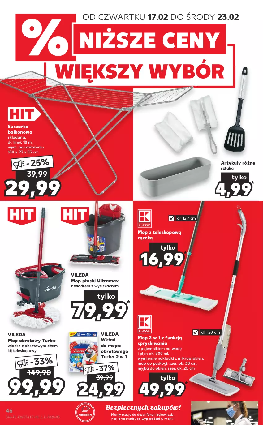 Gazetka promocyjna Kaufland - OFERTA TYGODNIA - ważna 17.02 do 23.02.2022 - strona 46 - produkty: Mop, Myjka do okien, Piec, Pojemnik, Rama, Suszarka, Suszarka balkonowa, Teleskop, Vileda, Wiadro, Wkład do mopa