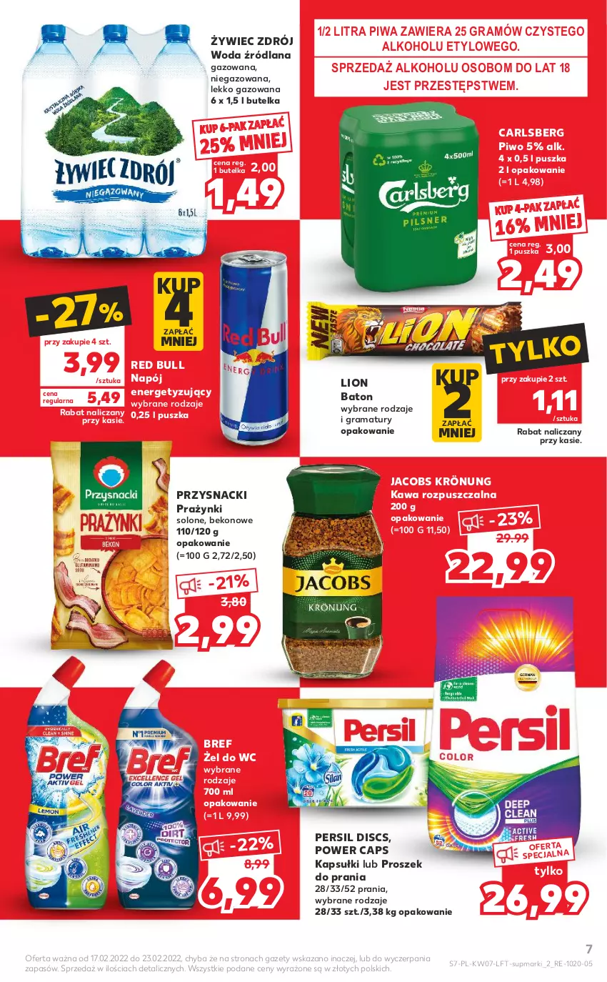 Gazetka promocyjna Kaufland - OFERTA TYGODNIA - ważna 17.02 do 23.02.2022 - strona 7 - produkty: Baton, Beko, Bref, Carlsberg, Gra, Jacobs, Jacobs Krönung, Kawa, Kawa rozpuszczalna, LANA, Lion, Napój, Persil, Piwa, Piwo, Proszek do prania, Przysnacki, Rama, Red Bull, Woda