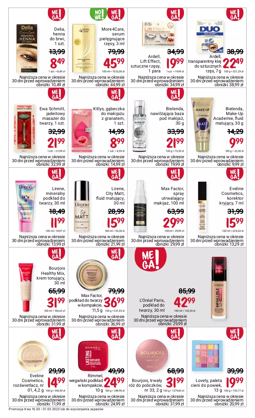 Gazetka promocyjna Rossmann - 16 marca - ważna 16.03 do 31.03.2023 - strona 6 - produkty: Bielenda, Bourjois, Dell, Eveline, Ewa Schmitt, Fa, Gra, Granat, Killys, Klej, L’Oréal, Lirene, Lovely, Makijaż, Masażer, Max Factor, Paleta, Podkład, Podkład do twarzy, Róż do policzków, Rozświetlacz, Rum, Ser, Serum, Sztuczne rzęsy, Tran