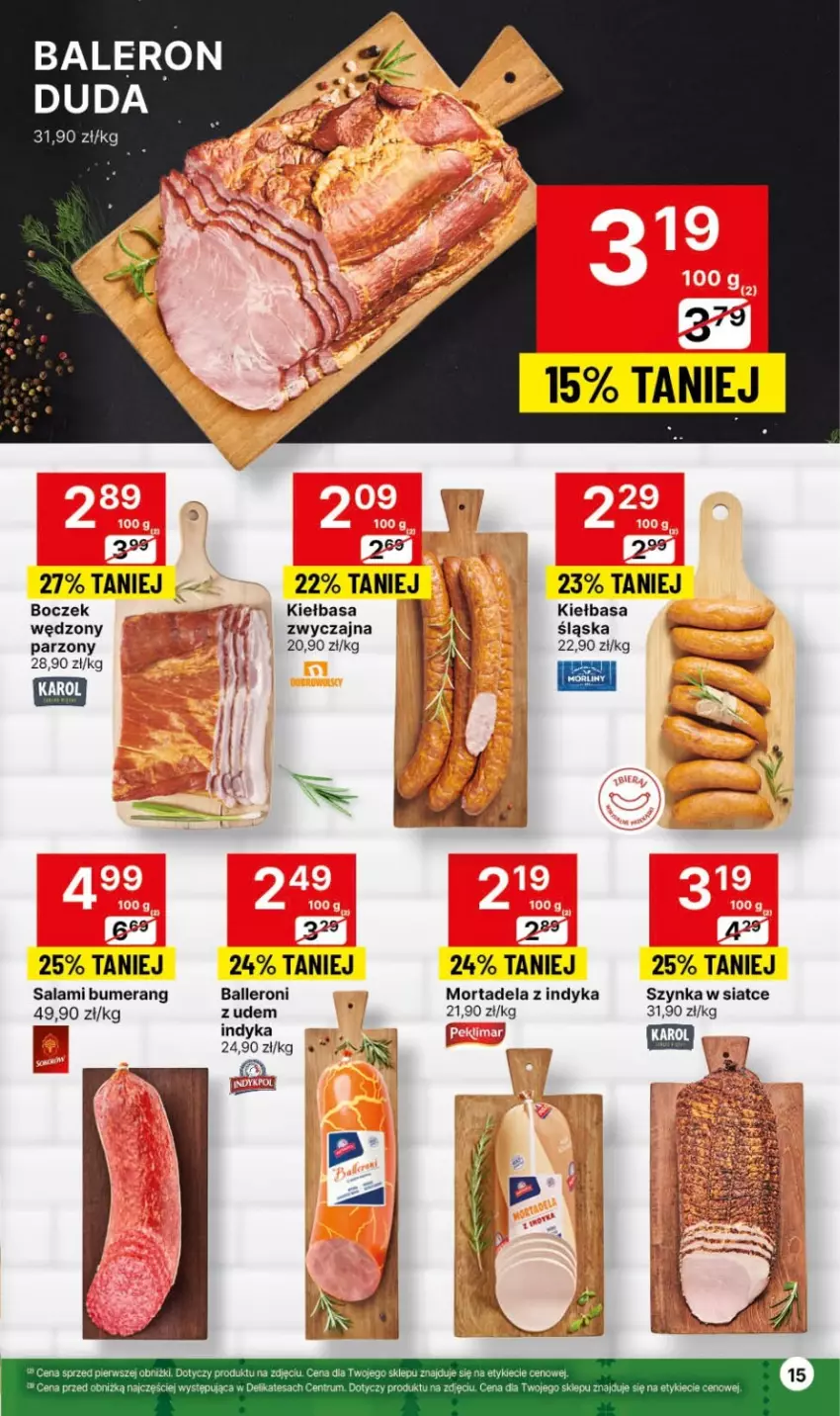 Gazetka promocyjna Delikatesy Centrum - Dyskontowe ceny w Delikatesach Centrum - ważna 30.11 do 06.12.2023 - strona 15 - produkty: Boczek, Bumerang, Duda, Kiełbasa, Rum, Salami, Szynka