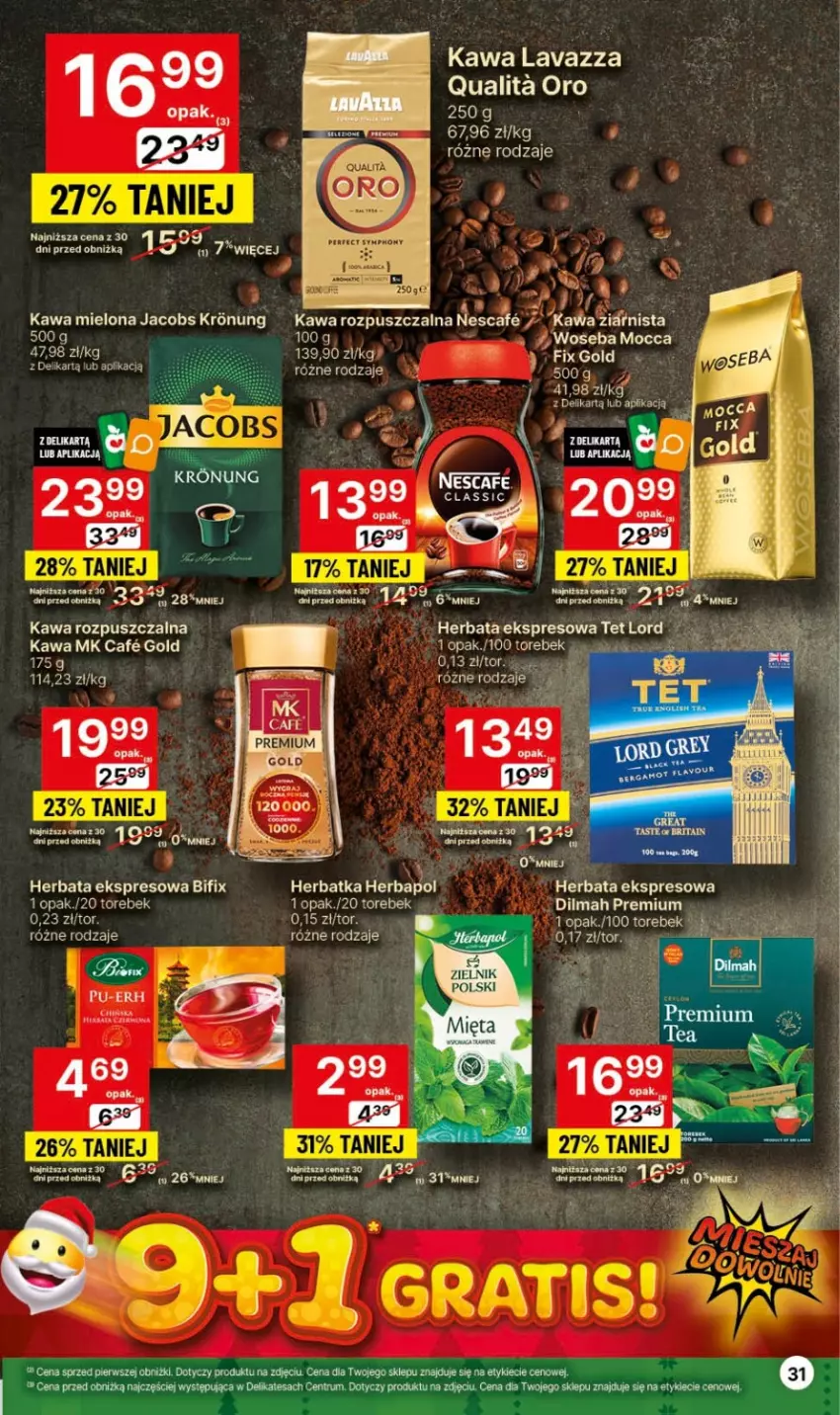 Gazetka promocyjna Delikatesy Centrum - Dyskontowe ceny w Delikatesach Centrum - ważna 30.11 do 06.12.2023 - strona 31 - produkty: Dada, Dilmah, Herbata, Jacobs, Kawa, Kawa mielona, Kawa rozpuszczalna, Koc, Lavazza, Pur, Rum, Woseba