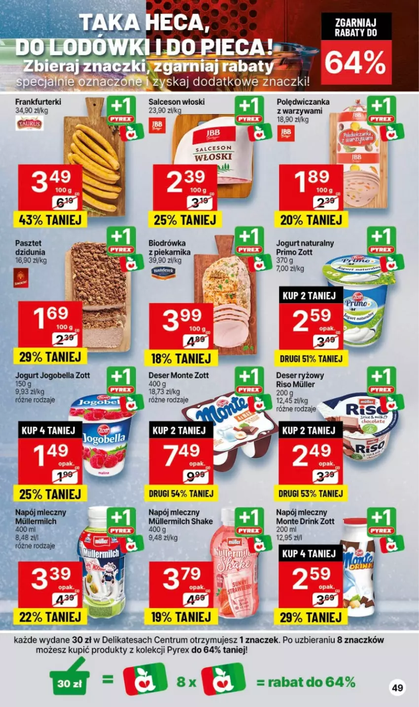 Gazetka promocyjna Delikatesy Centrum - Dyskontowe ceny w Delikatesach Centrum - ważna 30.11 do 06.12.2023 - strona 49 - produkty: Bell, Bella, Deser, Fa, Frankfurterki, Jogobella, Jogurt, Jogurt naturalny, Monte, Napój, Napój mleczny, Pasztet, Piekarnik, Rum, Ryż, Salceson, Ser, Warzywa, Zott