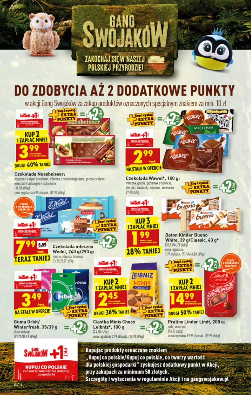 Gazetka promocyjna Biedronka - ważna 25.10 do 30.10.2021 - strona 10 - produkty: Baton, Ciastka, Czekolada, Czekolada mleczna, Gala, Kinder, Kinder Bueno, LG, Lindor, Miecz, Orbit, Praliny, Ser, Tera, Wawel