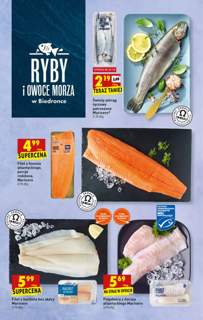 Gazetka promocyjna Biedronka - ważna 25.10 do 30.10.2021 - strona 23 - produkty: Dorsz, Dron, Halibut, Owoce, Owoce morza, Polędwica, Por, Pstrąg, Pstrąg tęczowy, Sos