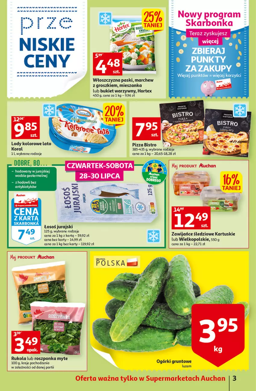 Gazetka promocyjna Auchan - Szkoła oszczędzania Temat PrzeTanie Kupowanie Supermarkety - ważna 28.07 do 03.08.2022 - strona 3 - produkty: Bukiet, Bukiet warzyw, Gra, Grunt, Hortex, Lody, Pizza, Roszponka, Rukola, Ryż